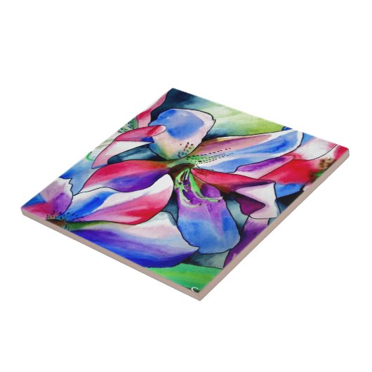 Carreau Rainbow Azalea fleur aquarelle originale (Côté)