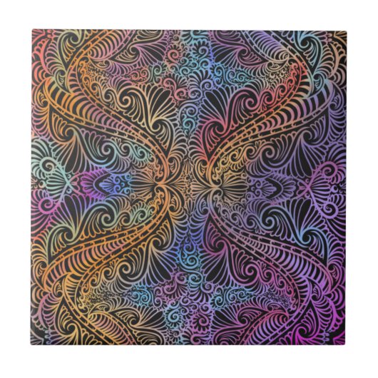 Carreau Rainbow Kaleidoscope Mandala (Devant)