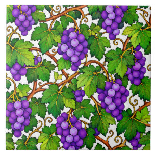 Carreau Raisins violets et feuilles de vignoble vertes