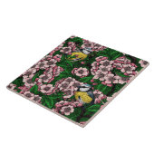 Carreau Rameaux bleus dans le cerisier en fleurs en vert (Côté)