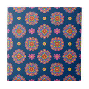 Carreau Rangoli, Fleurs et Pois, Carrelage en céramique bl