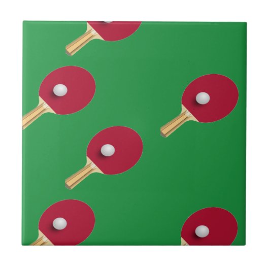 Carreau Raquette de ping-pong et boule sur vert (Devant)