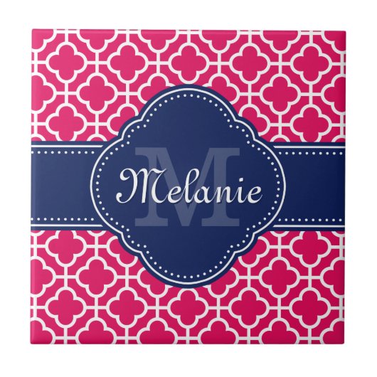 Carreau Raspberry Rose Wht Marocain Motif Marine Monogramm (Devant)