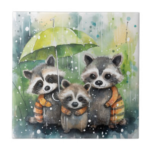 Carreau Raton laveurs mignons sous la pluie