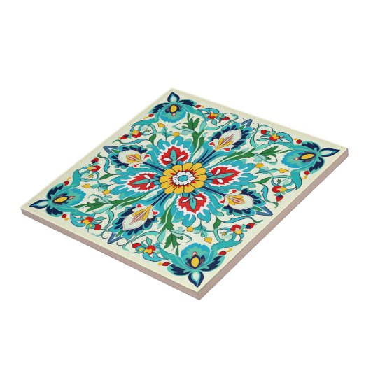 Carreau Rayon de fleur turquoise d'Iznik (Côté)