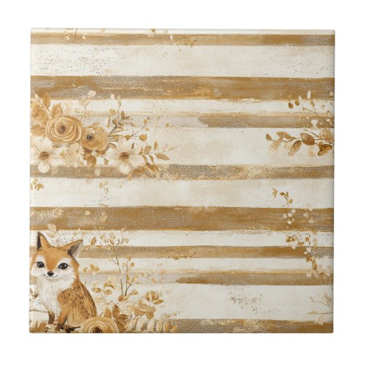 Carreau Rayure de Hibou de Bois avec Fleurs Dorées (Devant)