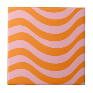 Carreau Rayure ondulée abstraite orange rose rétro gras mo