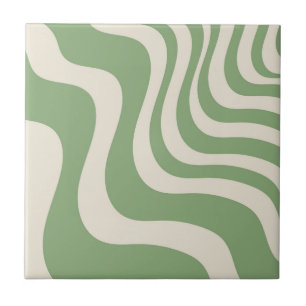 Carreau Rayure ondulée verte abstraite Accent moderne Prin
