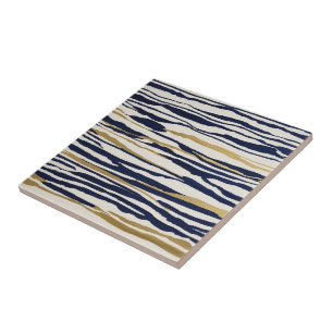 Carreau rayures abstraites bleu or et blanc