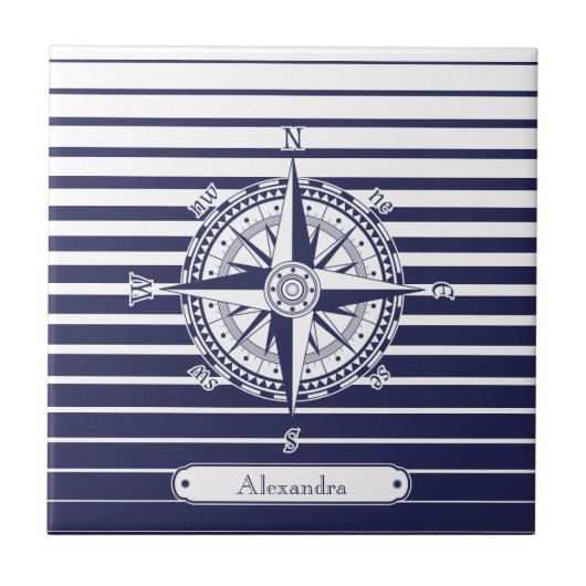 Carreau Rayures bleues de rose de boussole (Devant)
