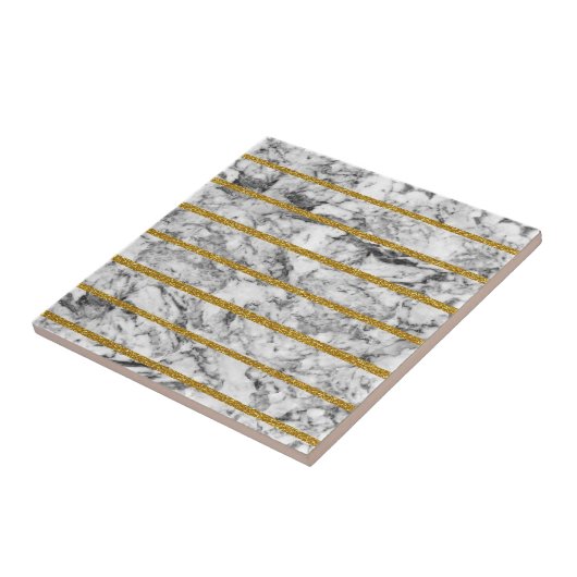 Carreau Rayures de marbre blanches noires d'effet de (Côté)