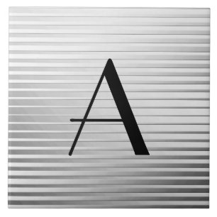 Carreau Rayures de satin d'argent d'art déco de monogramme