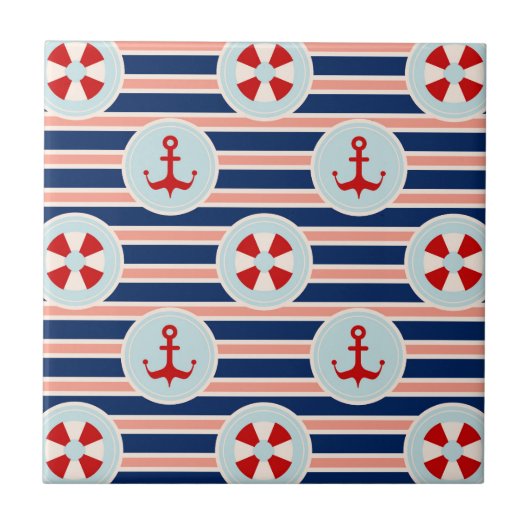 Carreau Rayures et motif de points nautiques (Devant)