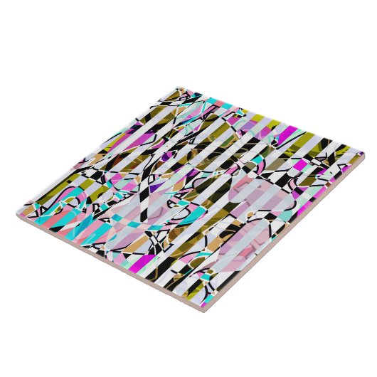 Carreau rayures motif rayées Abstraites beige turquoise p (Côté)