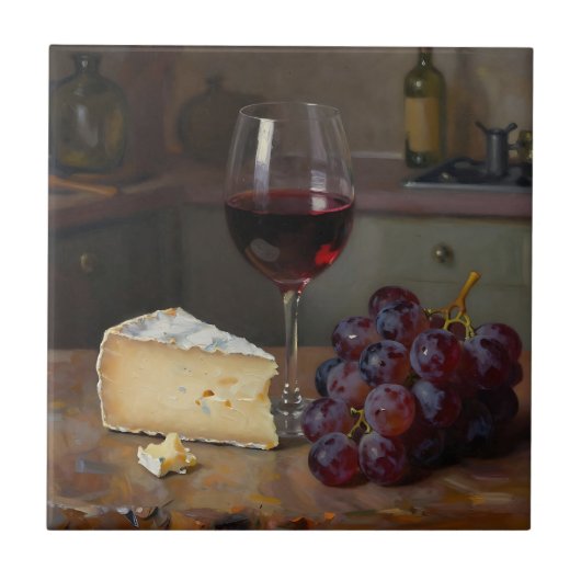 Carreau Realistic Red Wine Cheese Grapes Still Life (Devant)