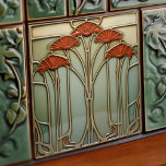 Carreau Récolte Crescendo Art Nouveau Carrelage céramique<br><div class="desc">Ce captivant carrelage en céramique vous transporte à la hauteur de l'élégance Art Nouveau, où les formes de la nature sont réinventées en motifs ornés. Un auvent de champignons stylisés ou peut-être de fans floraux dans l'orange vif de la moisson se déroule contre une sauge tranquille et une toile d'olive...</div>