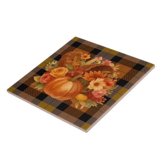 Carreau Récolte D'Automne Cornucopia Sur Plaid (Côté)