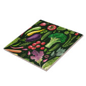 Carreau Récolte de légumes et d'herbes sur le noir (Côté)