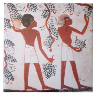 CARREAU RÉCOLTE ÉGYPTIENNE ANTIQUE DE RAISIN DE CUVE DE