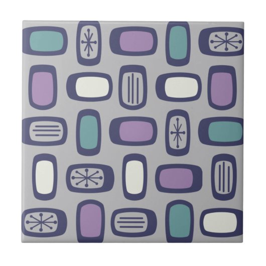 Carreau Rectangles arrondies MCM du milieu du siècle gris (Devant)