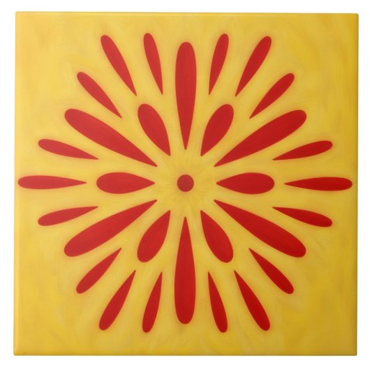 Carreau Red and Gold Sun Symbol Art Tile (Devant)
