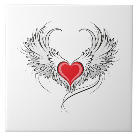 Carreau Red Angel Coeur avec ailes (Devant)