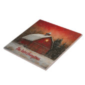 Carreau Red Barn & Snow Orange Winter Sunset Farmhouse  (Côté)