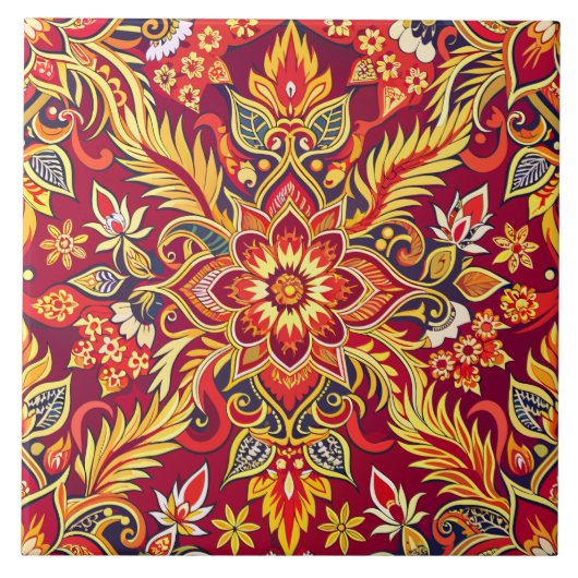 Carreau Red Batik Motif Floral Imprimer Ethnique tradition (Devant)
