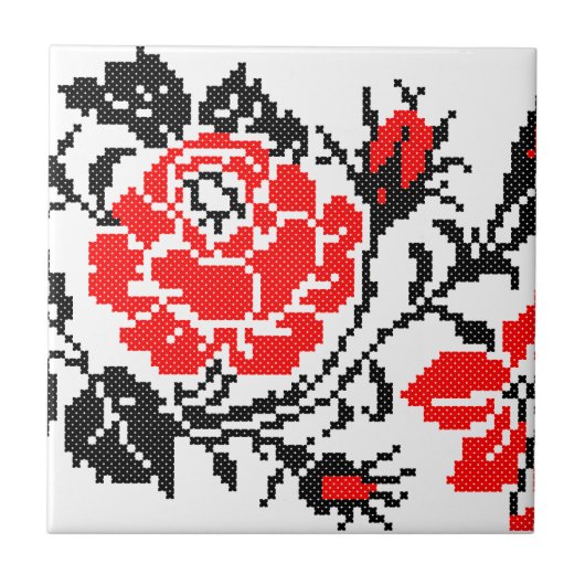 Carreau Red & Black Rose cross-stitch Russian Pattern (Devant)