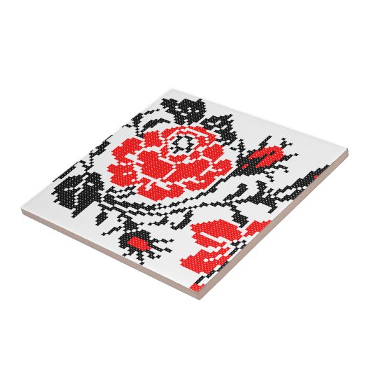 Carreau Red & Black Rose cross-stitch Russian Pattern (Côté)