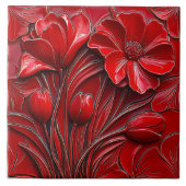 Carreau Red Flowers Ceramic Tile (Devant)