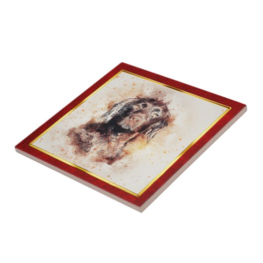 Carreau Red & Gold Framed Abstract Dog Print (Côté)