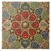 Carreau Red Green Blue Faux Gold Motif d'art arabe (Devant)
