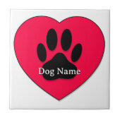 Carreau Red Heart With Dog Paw Print Custom Name (Devant)