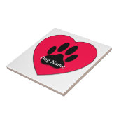 Carreau Red Heart With Dog Paw Print Custom Name (Côté)