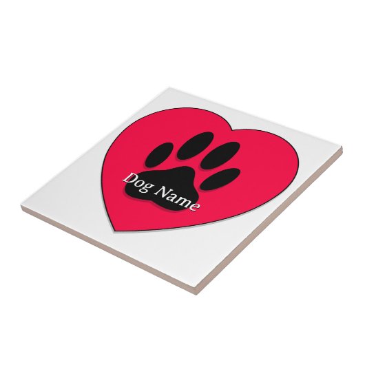 Carreau Red Heart With Dog Paw Print Custom Name (Côté)
