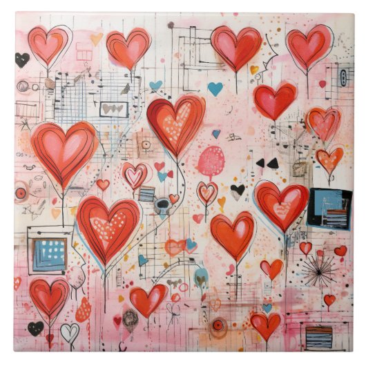 Carreau Red Hearts Whimsical Love Motif (Devant)