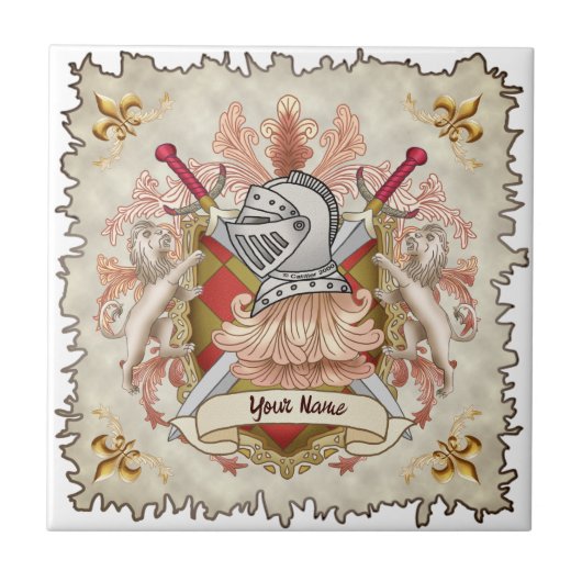 Carreau Red Knight Family Crest Nom (Devant)