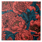 Carreau Red peony flowers and moths (Devant)