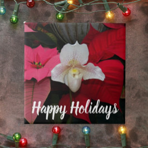 Carreau Red Poinsettias et Lady Slipper Orchid Holiday