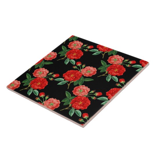 Carreau Red Roses, Black Background, (Côté)