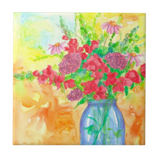 Carreau Red Snapdragons Cottage Garden Bouquet de fleurs (Devant)