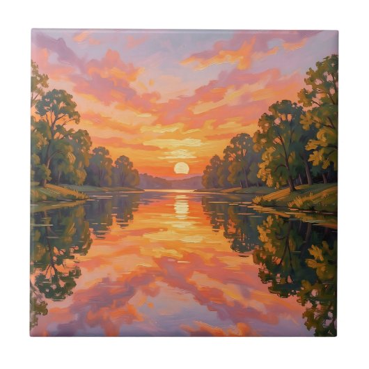 Carreau Reflet de rivière au coucher de soleil vibrant (Devant)