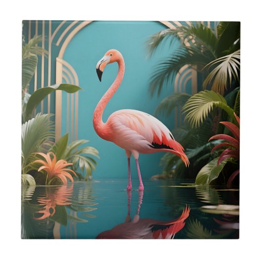 Carreau Reflet Tropical Flamant Rose (Devant)
