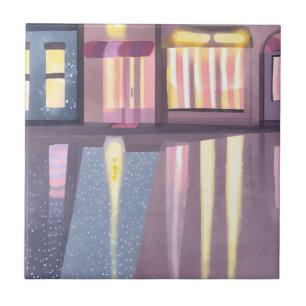 Carreau Reflets pluvieux Aquarelle contemporaine Lofi