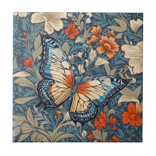 Carreau Regal Butterfly Amidst William Morris Floral (Devant)