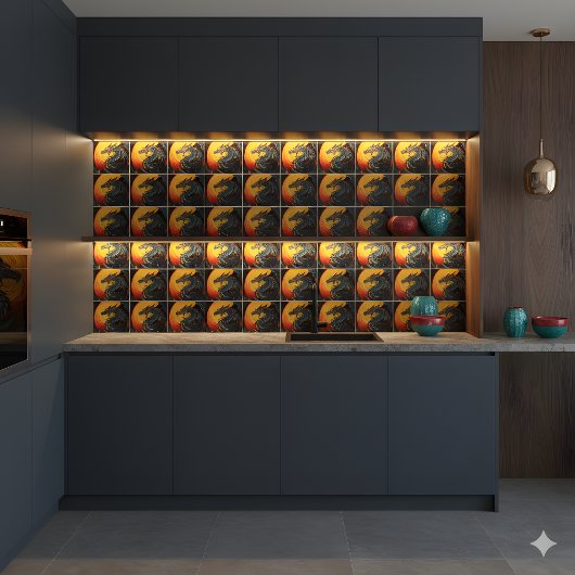 Carreau Regal Dragon sous la Pleine lune Carrelage en céra