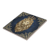 Carreau Regal Lion Design - Marine Blue & Gold Luxury Deco (Côté)