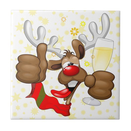 Carreau Reindeer Drunk Funny Caractère de Noël (Devant)