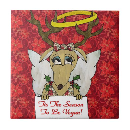 Carreau Reindeer Tis Season to Be Vegan Angel Tile (Devant)